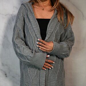 Grey Knit Duster with Hood - Size Large